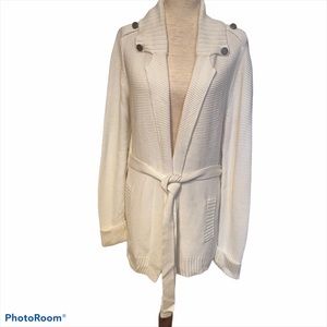 Calvin Klein Cream Belted Knit Cardigan